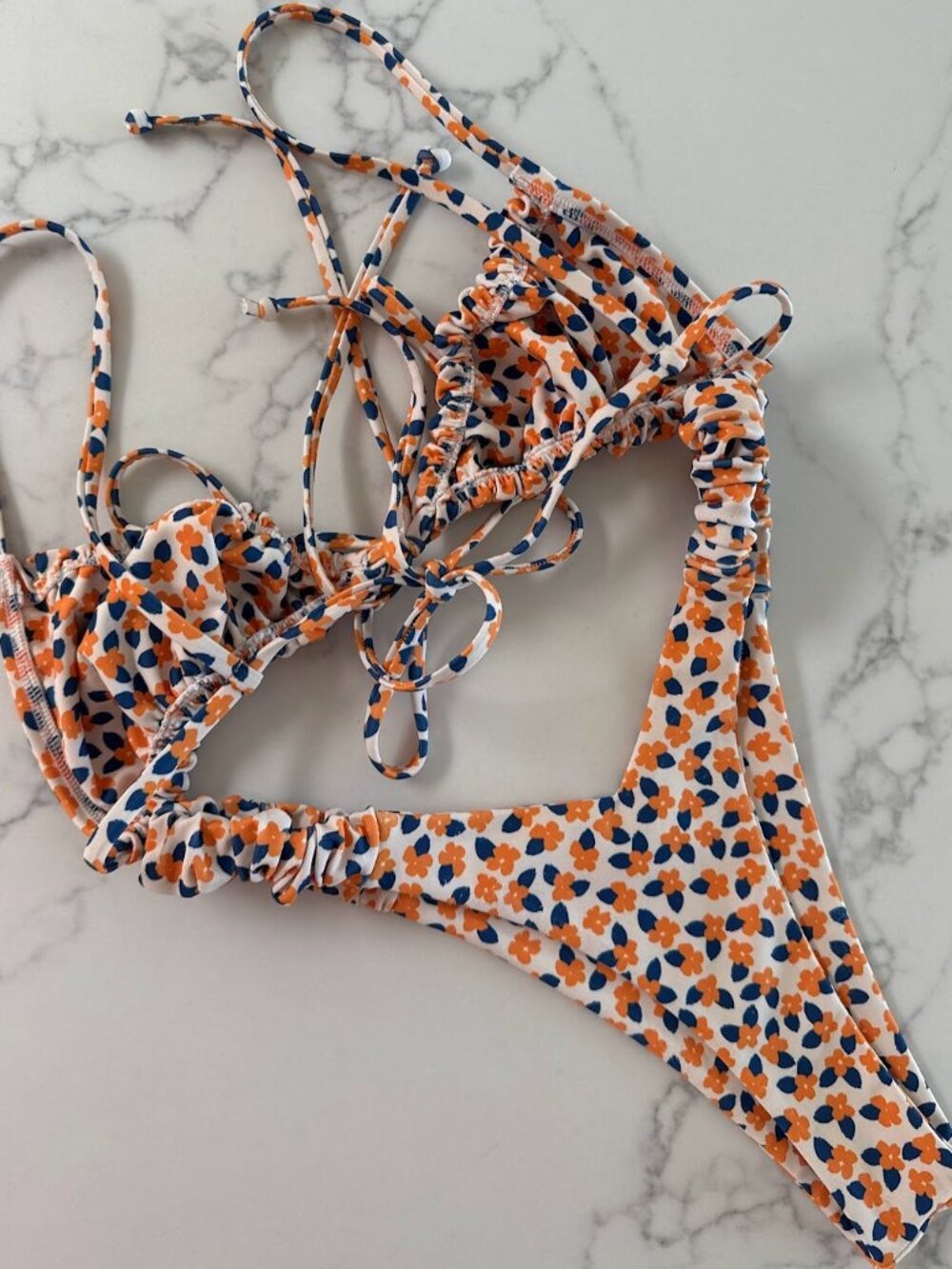 Kulani Kinis Bralette Top & Retro Y Thong Bikini SET - Poppy - Size Small - Picture 4 of 7